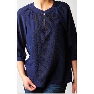 Theory 100% Silk Embroidered Reiba Top